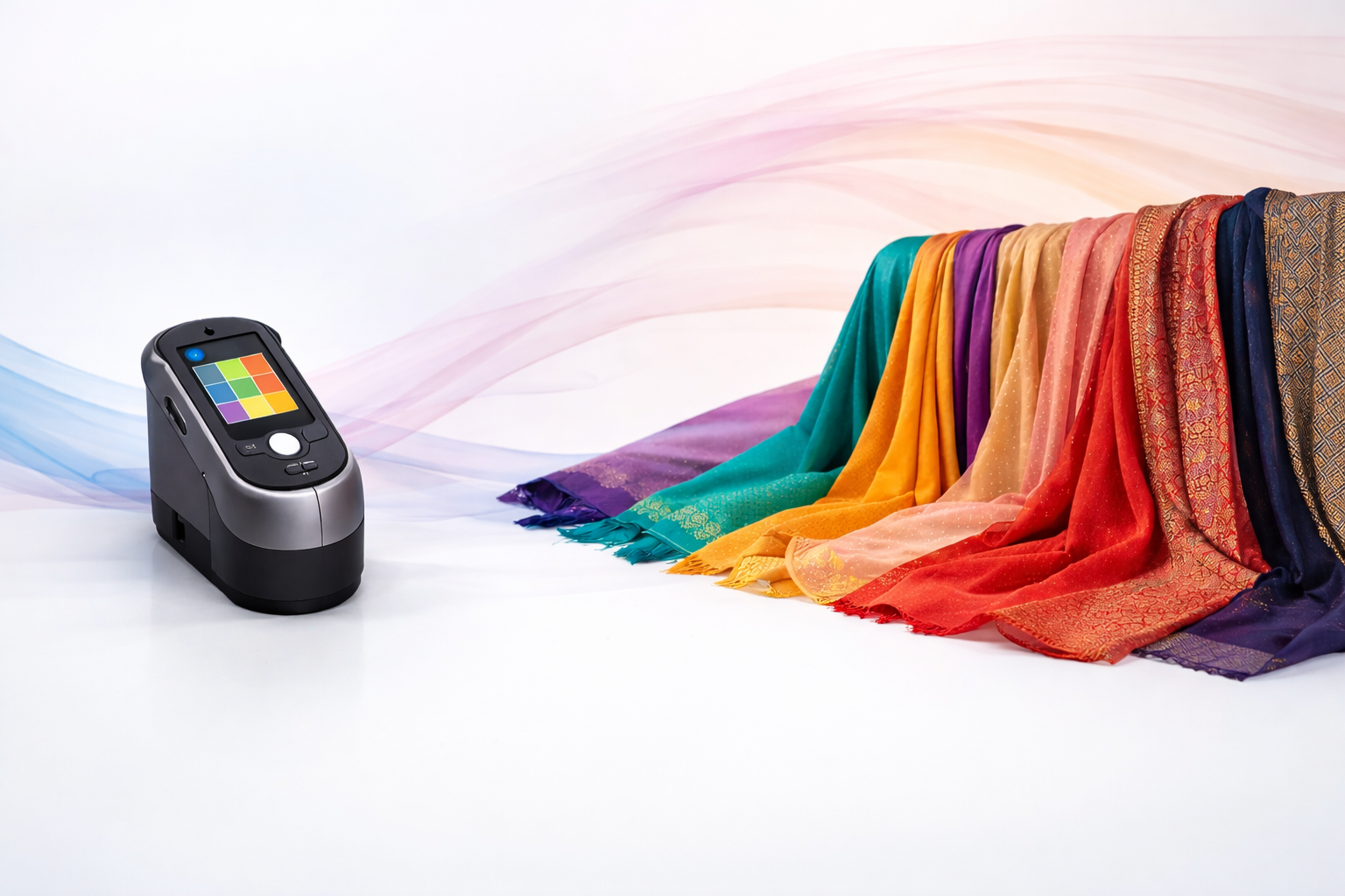 TextileTone Color QC Device with colorful Indian sarees